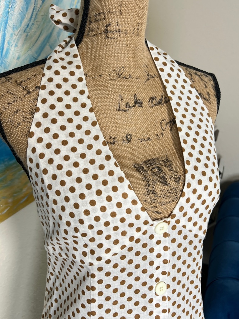 Zara White Halter Midi Dress with Brown Polka Dots - Picture 5 of 8